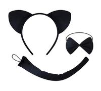 Jiamaohua 3Pcs Black Cat Costume Accessories Set Black Cat Ears and Tail Bowtie Set Halloween Cat Ears Headband Fancy Dress Cosplay Costume Halloween Accessories for Women Girls Adults Kids