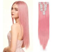 JIAMEISI Clip in Hair Extensions 12PCS 22 Inch Long Straight 180g Pink Hair Extensions Clip in Synthetic Fiber Full Head Pink Hair Piece for Women