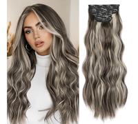 JIAMEISI Clip-In Hair Extensions, 4 Pieces 56 cm Wavy Clip-In Extensions for Women, Natural Soft Synthetic Curly Hairpiece, Ash Brown Mixed with Platinum Blonde, 200 g (#P8-88)