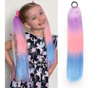 JIAMEISI Coloured Ponytail Extensions with Hair Tinsel Ombre Extensions for Braiding 26 Inch 100g Colourful Synthetic Pony Tail Extension for Girls Women #X36