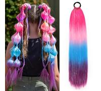 JIAMEISI Colourful Gradient Braided Ponytail Hair Extension with Hair Tie | 26 Inch Synthetic Rainbow Ponytail Hairpiece for Women Halloween Crazy Hair Day Christmas Party Festival #X423