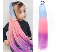 JIAMEISI Rainbow Ponytail Extensions 26 inch 1 Packs 100g Ponytail Hair Extensions for Braiding Colourful Synthetic Ombre Pony Tail Hair Extensions for Girl Women Fairy Hair Accessory #X35