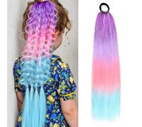 JIAMEISI Rainbow Ponytail Hair Extension 26 Inch 1Pack 100g Ombre Ponytail Extension Synthetic Fiber Coloured Extension for Braiding Mermaid Hair Pony Tail Fairy Hair #X418