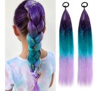 JIAMEISI Rainbow Tinsel Braided Ponytail Extensions with Elastic Hair Tie | 26 Inch Colourful Ombre Synthetic Hairpiece for Women Crazy Hair Day Festival Halloween Christmas Party #S38