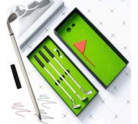 JIAMIAN 3PCS Piece Golf Pen Set, Mini Desktop Golf Game with 3 Golf Club Pens, 2 Mini Golf Ball, and Flag Stationery Decorations, for Golfer Fans