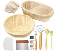 JIAMIAN 9 Piece Bread Baking Tool Set, Round Bread Baking Equipment, Rye Bread Fermentation Basket, Bread Making Kit, With Cloth Lined, Mixer, Cleaning Brush, Scraper, Cutter, Brush