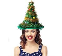 JIAMIAN Santa Hat, Christmas Tree Hat, Adult Green Gold Sequin, with Star Novelty Fun Xmas Party Silly Cap, Santa Party Fancy Witch Cap Holiday Decorations Headgear (green)