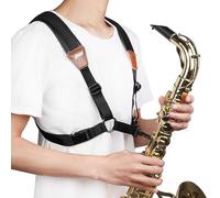 JIAMIAN Universal Black Genuine Leather Sax Neck Strap, Premium Saxophone Strap, With Comfortable Padded Lining Adjustable Buckle, Metal Hook (Style 3)