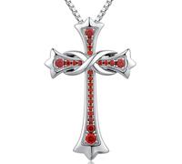 jiamiaoi 18K White Gold Plated Birthstone Necklace Cross Infinity Pendant Cross Necklace 925 Sterling Silver Crucifix Necklace for Women Women, Cubic Zirconia, Cubic Zirconia