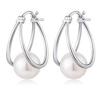 Jiamiaoi Pearl Earrings for Women 925 Sterling Silver Pearl Earrings,Dangly White Culture Pearl Drop Earrings 8mm