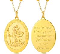 jiamiaoi Saint Christopher Medal Gold St Christopher Medal for Men Gold St Christopher Pendant Men Mens Saint Christoper Medal Necklace Women Stainless Steel Gold St Christopher Necklace