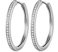 jiamiaoi Sparkly 925 Sterling Silver Hoop Earrings for Women 4 Cubic Zirconia Diamond Hoop Earrings Large Round Hoop Earrings 24mm-40mm
