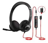 JIAMQISHI USB Headset with Microphone for PC, On-Ear Computer Laptop Headphones with Noise Cancelling Mic in-line Control for Home Office Online Class Zoom (Type C+3.5mm, Black)
