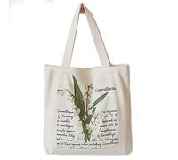 Jiamusi Floral Canvas Tote Bag Botanical Shopping Bag Aesthetic Flower Tote Bag Canvas Grocery Bag for Women Girl Trendy School Tote