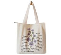 Jiamusi Floral Canvas Tote Bag Botanical Shopping Bag Aesthetic Flower Tote Bag Canvas Grocery Bag for Women Girl Trendy School Tote