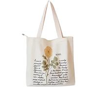 Jiamusi Floral Canvas Tote Bag Botanical Shopping Bag Aesthetic Flower Tote Bag Canvas Grocery Bag for Women Girl Trendy School Tote