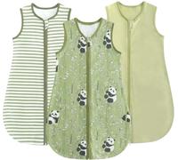 JiAmy 0.5 TOG Baby Sleeping Bag 3 Pack, Cotton Sleep Sack 2 Pack, Summer Wearable Blanket for Newborn & Infant Green Panda 18-24 Months