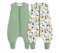 JiAmy 1.5 Tog Baby Sleeping Bag with Feet Cotton Sleep Sack Green Giraffe 3-4 Years