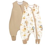 JiAmy 1.5 TOG Baby Sleeping Bag with Legs, Double Layer with 50g Quilted Padding, Cotton Sleep Sack Wearable Blanket for Toddlers Beige Bear 4-6 Years
