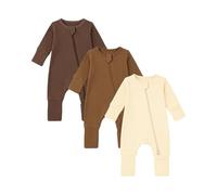 JiAmy 2 Pack Baby Sleepsuits Baby Grows Cotton Two-Way Zip Long Sleeve Footed Pajamas with Mitten Cuffs Newborn Clothes for Boys Girls 3-6 Months Brown Set