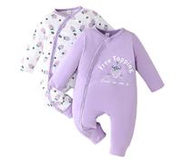 JiAmy 2Pcs Baby Pyjama, Boys Girls Long Sleeve Romper, Slanting Snap Button Snowsuit, Cotton Onesie Jumpsuit for Infant 9-12 Months Purple