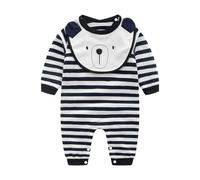 JiAmy Baby Boy Romper Clothes Set, Cotton Long Sleeve One Piece Jumpsuit and Bibs Outfits Black 12-18 Months
