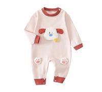 JiAmy Baby Boys Girls Romper Clothes Set, Cotton Long Sleeve Cartoon One Piece Outfits Bodysuits Jumpsuit Rompers Pink Dog 12-18 Months