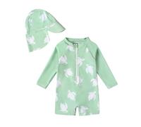 JiAmy Baby Boys Swimming Costume with Sun Hat Long Sleeve Zip Up Rash Guard Sun Protection Beach Infant Toddler Baby Swimsuit One Piece Bathing Suits Green 4-5 Years