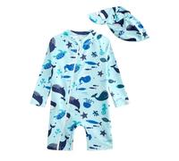 JiAmy Baby Boys Swimming Costume with Sun Hat Long Sleeve Zipper Rash Guard Sun Protection Beach Infant Toddler Baby Swimsuit One Piece Bathing Suits Blue Whale 2-3 Years