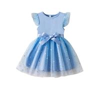 JiAmy Baby Girl Casual Dress Tulle Skirt Dresses Toddlers Kids Bowknot Tutu Dresses A-line Ruffle Sleeve Dress Daily Formal Outfits for 1-2 Years,Sky Blue