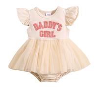 JiAmy Baby Girl Clothes Newborn Daddy's Girl Print Romper Toddler Ruffle Short Sleeve Bodysuit Spring Summer Tulle Tutu Baby Girl Dress for 6-12 Months Beige