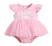 JiAmy Baby Girl Clothes Newborn Daddy's Girl Print Romper Toddler Ruffle Short Sleeve Bodysuit Spring Summer Tulle Tutu Baby Girl Dress for 3-6 Months Pink