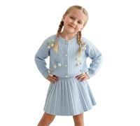 JiAmy Baby Girl Clothes Toddler Long Sleeve Knitted Bowknot Sweater Top Pleated Skirt Outfits Set Fall Winter Casual Dress for Girls 3 Years Light Blue