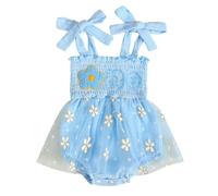 JiAmy Baby Girl Dress First Birthday Outfit Infant Sleeveless Letter Embroidery Tulle Tutu Romper Princess Cake Smash Clothes 6-12 Months Blue