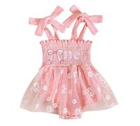 JiAmy Baby Girl Dress First Birthday Outfit Infant Sleeveless Letter Embroidery Tulle Tutu Romper Princess Cake Smash Clothes 0-3 Months Pink