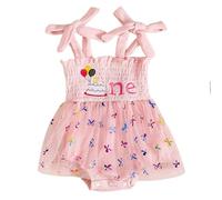 JiAmy Baby Girl Dress First Birthday Outfit Infant Sleeveless Letter Embroidery Tulle Tutu Romper Princess Cake Smash Clothes 0-3 Months Peach