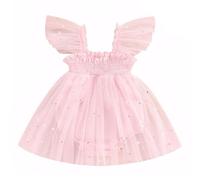 JiAmy Baby Girl Dress First Birthday Outfit Infant Square Neck Sequin Tulle Tutu Romper Princess Photo Shoot Props Set Clothes for 12-18 Months Pink