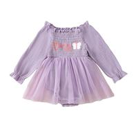 JiAmy Baby Girl Dress Infant Tulle Tutu Romper 1st Birthday Outfit Long Sleeve Square Neck Bodysuit Cake Smash Photo Shoot Clothes Set for 9-12 Months Purple