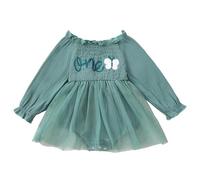 JiAmy Baby Girl Dress Infant Tulle Tutu Romper 1st Birthday Outfit Long Sleeve Square Neck Bodysuit Cake Smash Photo Shoot Clothes Set for 9-12 Months Green