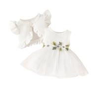 JiAmy Baby Girl Dress Short Sleeve Waffle Cardigan 2Pcs Set Toddler Sleeveless Floral Dresses Birthday Princess Girls Clothes Outfits for 2-3 Years White