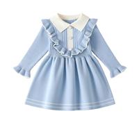 JiAmy Baby Girl Knitted Dress Ruffle Long Sleeve Autumn Winter Sweater A-Line Dresses Toddler Casual Warm Christmas Party Clothes for Girls 2-3 Years Blue