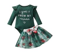 JiAmy Baby Girl Outfit Newborn Long Sleeve My Mama Print Ruffle Romper Floral Tulle Tutu Skirt Birthday Cake Smash Dress Set for Girls 12-18 Months Green