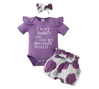 JiAmy Baby Girls Clothes, Toddler Outifts Set Daddy's Girl Ruffle Short Sleeve Bodysuit Shorts with Headband 3pcs Sets for 12-18 Months, Purple
