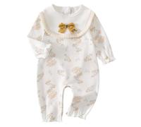 JiAmy Baby Girls Romper Clothes Set, Cotton Long Sleeve Ruffle One Piece Onesie Pajamas Jumpsuit Outfits White Rabbit 6-9 Months