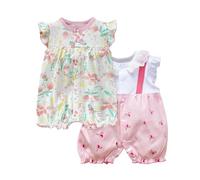 JiAmy Baby Girls Summer Rompers 2 Pack, Cute Cotton Short Sleeve One-Piece Jumpsuits, Newborn Infant Clothes Outfits White 3-6 Months