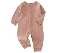 JiAmy Baby Rompers, Boys Girls Cotton Overalls, Long Sleeve Jumpsuit Pyjama for Four Seasons, Fit Infant Kids 9-12 Months Brown