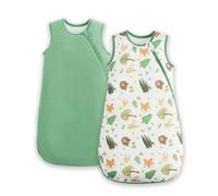 JiAmy Baby Sleeping Bag 1 Tog Cotton Sleep Sack 2 Pack, Unisex Baby Wearable Blanket for Newborn & Infant Green Fox 6-12 Months
