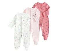 JiAmy Baby Sleepsuits 3 Pack Newborn Boy Girl Cotton Long Sleeve Footed Rompers Baby Grows Jumpsuits with Mitten Cuffs for 3-6 Months Pink Bunny