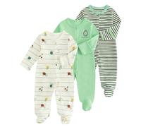 JiAmy Baby Sleepsuits 3 Pack Newborn Boy Girl Cotton Long Sleeve Footed Rompers Baby Grows Jumpsuits with Mitten Cuffs for 9-12 Months Green Avocado