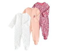 JiAmy Baby Sleepsuits 3 Pack Newborn Boy Girl Cotton Long Sleeve Footed Rompers Baby Grows Jumpsuits with Mitten Cuffs for 6-9 Months Deep Pink Floral